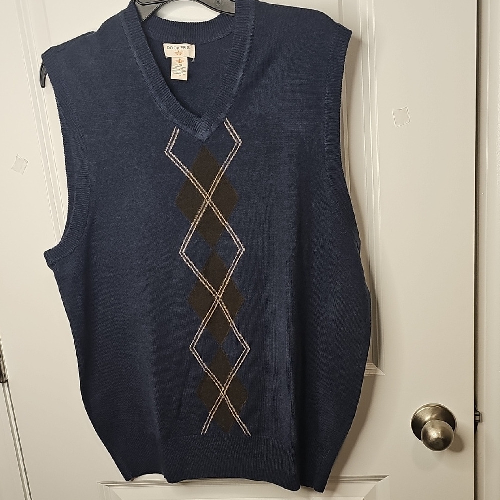 Dockers‎ Men's Blue Argyle V-Neck Sweater Vest Size L